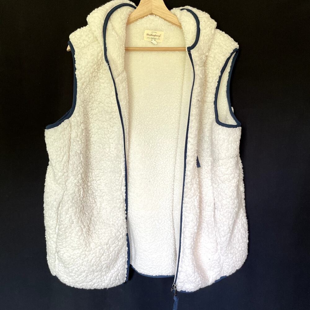 Weatherproof‎ Vintage Sherpa Fleece Hooded Vest XL White Womens Full Zip Pockets